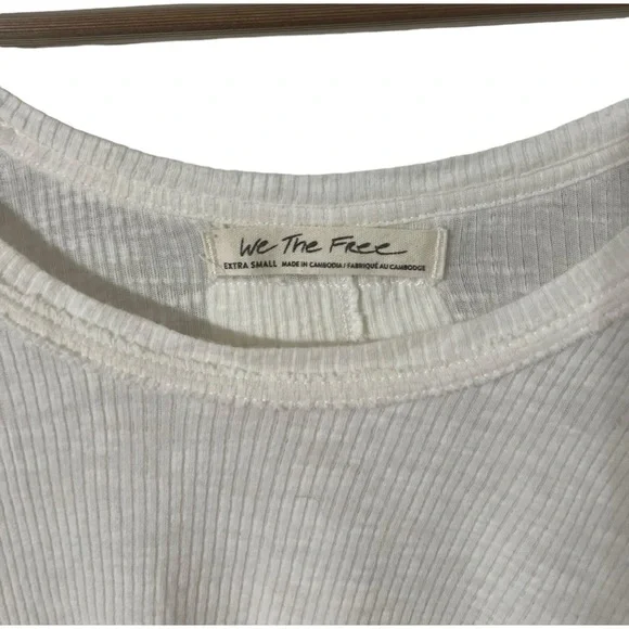 FREE PEOPLE High Low Raw Hem Ribbed Long Sleeve Top Shirt - Picture 2 of 4